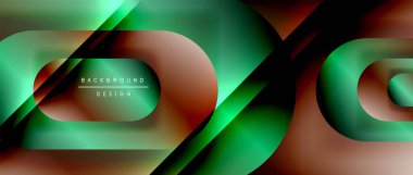 Çizgiler ve modern formlarla vektör geometrik arkaplan. Soyut yuvarlak şekiller, gölge ve ışık efektleri ile akışkan eğimli