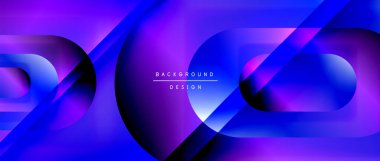 Çizgiler ve modern formlarla vektör geometrik arkaplan. Soyut yuvarlak şekiller, gölge ve ışık efektleri ile akışkan eğimli