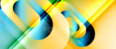 Çizgiler ve modern formlarla vektör geometrik arkaplan. Soyut yuvarlak şekiller, gölge ve ışık efektleri ile akışkan eğimli