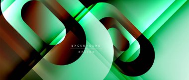 Çizgiler ve modern formlarla vektör geometrik arkaplan. Soyut yuvarlak şekiller, gölge ve ışık efektleri ile akışkan eğimli