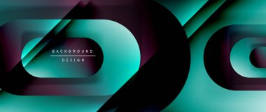 Çizgiler ve modern formlarla vektör geometrik arkaplan. Soyut yuvarlak şekiller, gölge ve ışık efektleri ile akışkan eğimli