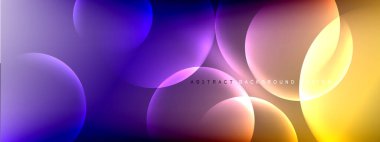 Vektör soyut arka plan sıvı baloncuk daireleri, gölgeler ve ışık efektleri ile sıvı gradyan. Metin için parlak tasarım şablonları