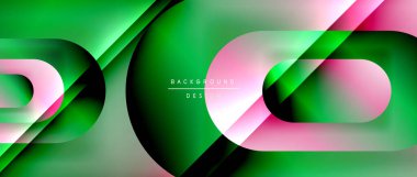 Çizgiler ve modern formlarla vektör geometrik arkaplan. Soyut yuvarlak şekiller, gölge ve ışık efektleri ile akışkan eğimli