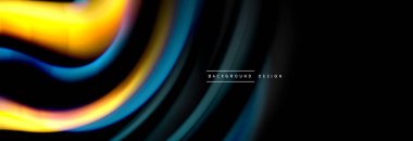 Dinamik hareket soyut arkaplan. Siyah üzerine bulanık renkli çizgiler. Sıvı çizgiler posteri. Vektör illüstrasyonu