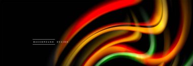 Dinamik hareket soyut arkaplan. Siyah üzerine bulanık renkli çizgiler. Sıvı çizgiler posteri. Vektör illüstrasyonu