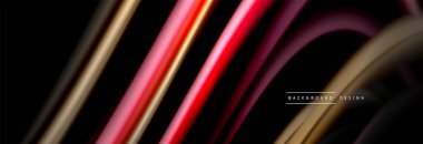 Dinamik hareket soyut arkaplan. Siyah üzerine bulanık renkli çizgiler. Sıvı çizgiler posteri. Vektör illüstrasyonu