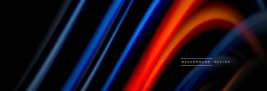 Dinamik hareket soyut arkaplan. Siyah üzerine bulanık renkli çizgiler. Sıvı çizgiler posteri. Vektör illüstrasyonu