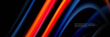 Dinamik hareket soyut arkaplan. Siyah üzerine bulanık renkli çizgiler. Sıvı çizgiler posteri. Vektör illüstrasyonu