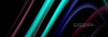 Dinamik hareket soyut arkaplan. Siyah üzerine bulanık renkli çizgiler. Sıvı çizgiler posteri. Vektör illüstrasyonu