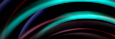 Dinamik hareket soyut arkaplan. Siyah üzerine bulanık renkli çizgiler. Sıvı çizgiler posteri. Vektör illüstrasyonu