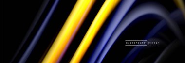 Dinamik hareket soyut arkaplan. Siyah üzerine bulanık renkli çizgiler. Sıvı çizgiler posteri. Vektör illüstrasyonu