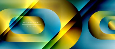 Çizgiler ve modern formlarla vektör geometrik arkaplan. Soyut yuvarlak şekiller, gölge ve ışık efektleri ile akışkan eğimli