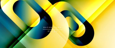 Çizgiler ve modern formlarla vektör geometrik arkaplan. Soyut yuvarlak şekiller, gölge ve ışık efektleri ile akışkan eğimli