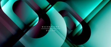 Çizgiler ve modern formlarla vektör geometrik arkaplan. Soyut yuvarlak şekiller, gölge ve ışık efektleri ile akışkan eğimli