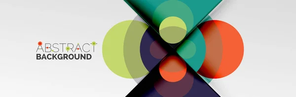 Parlak renkli daireler, soyut yuvarlak şekiller ve gölge efektli üçgenler. Vektör modern geometrik tasarım şablonu — Stok Vektör