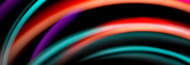 Dinamik hareket soyut arkaplan. Siyah üzerine bulanık renkli çizgiler. Sıvı çizgiler posteri. Vektör illüstrasyonu