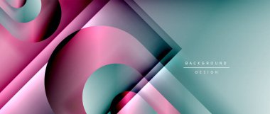 Çizgiler ve modern formlarla vektör geometrik arkaplan. Soyut yuvarlak şekiller, gölge ve ışık efektleri ile akışkan eğimli