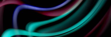 Dinamik hareket soyut arkaplan. Siyah üzerine bulanık renkli çizgiler. Sıvı çizgiler posteri. Vektör illüstrasyonu