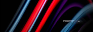 Dinamik hareket soyut arkaplan. Siyah üzerine bulanık renkli çizgiler. Sıvı çizgiler posteri. Vektör illüstrasyonu