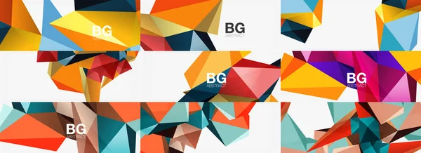 Set von 3D Low-Poly-Form geometrischen abstrakten Hintergründen. Vektor-Illustrationen für Covers, Banner, Flyer, Poster und andere Vorlagen — Stockvektor