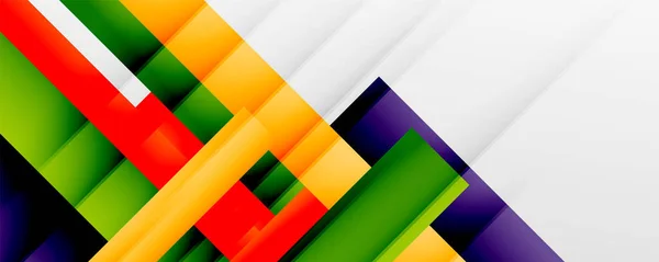 Fond abstrait géométrique avec des lignes d'ombre, des formes modernes, des rectangles, des carrés et des gradients fluides. Bright coloré rayures cool fonds — Image vectorielle