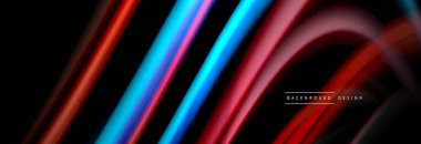 Dinamik hareket soyut arkaplan. Siyah üzerine bulanık renkli çizgiler. Sıvı çizgiler posteri. Vektör illüstrasyonu