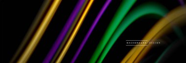 Dinamik hareket soyut arkaplan. Siyah üzerine bulanık renkli çizgiler. Sıvı çizgiler posteri. Vektör illüstrasyonu