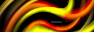 Dinamik hareket soyut arkaplan. Siyah üzerine bulanık renkli çizgiler. Sıvı çizgiler posteri. Vektör illüstrasyonu