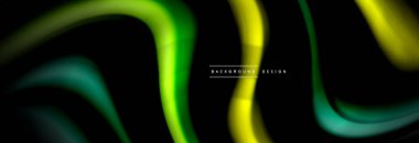 Dinamik hareket soyut arkaplan. Siyah üzerine bulanık renkli çizgiler. Sıvı çizgiler posteri. Vektör illüstrasyonu