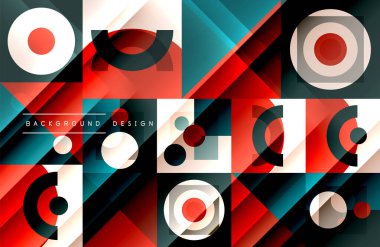 Neo memphis geometrik deseni daireler, kareler ve çizgilerle. Kapaklar, afişler, el ilanları ve posterler ve diğer şablonlar için pop sanatları soyut arka plan