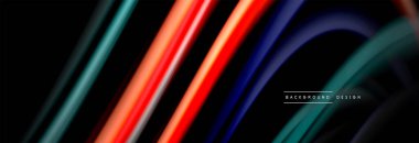 Dinamik hareket soyut arkaplan. Siyah üzerine bulanık renkli çizgiler. Sıvı çizgiler posteri. Vektör illüstrasyonu