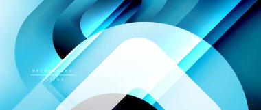 Çizgiler ve modern formlarla vektör geometrik arkaplan. Soyut yuvarlak şekiller, gölge ve ışık efektleri ile akışkan eğimli