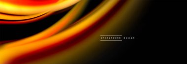 Dinamik hareket soyut arkaplan. Siyah üzerine bulanık renkli çizgiler. Sıvı çizgiler posteri. Vektör illüstrasyonu