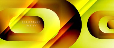 Çizgiler ve modern formlarla vektör geometrik arkaplan. Soyut yuvarlak şekiller, gölge ve ışık efektleri ile akışkan eğimli