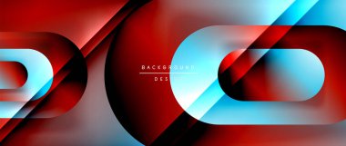 Çizgiler ve modern formlarla vektör geometrik arkaplan. Soyut yuvarlak şekiller, gölge ve ışık efektleri ile akışkan eğimli