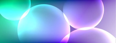 Vektör soyut arka plan sıvı baloncuk daireleri, gölgeler ve ışık efektleri ile sıvı gradyan. Metin için parlak tasarım şablonları