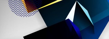 Düşük polyester 3 boyutlu geometrik şekiller, minimum soyut arkaplan. Kapaklar, afişler, el ilanları ve posterler için vektör illüstrasyonları