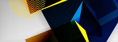 Düşük polyester 3 boyutlu geometrik şekiller, minimum soyut arkaplan. Kapaklar, afişler, el ilanları ve posterler için vektör illüstrasyonları