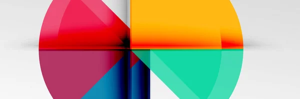 Círculos de color brillantes, formas redondas abstractas y composición de triángulos con efectos de sombra. Vector plantilla de diseño geométrico moderno — Vector de stock