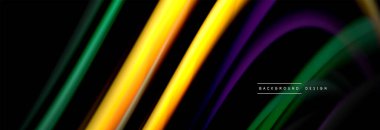 Dinamik hareket soyut arkaplan. Siyah üzerine bulanık renkli çizgiler. Sıvı çizgiler posteri. Vektör illüstrasyonu