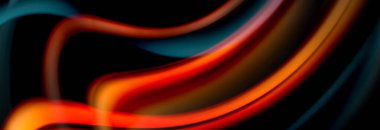 Dinamik hareket soyut arkaplan. Siyah üzerine bulanık renkli çizgiler. Sıvı çizgiler posteri. Vektör illüstrasyonu