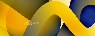 Soyut tasarım akışkan şekiller, gradyanlar içerir. Sarı, mavi, kahverengi dinamik görsel efekt yaratır. Modern arkaplan dokusu.