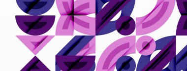 Soyut geometrik desen. Mor, mor şekiller beyaz arkaplanda tekrarlanıyor. Modern tasarım, temiz çizgiler, minimalist estetik.