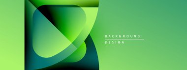 Soyut yeşil tasarım, üst üste binen şekiller. Gradyan renkler dinamik görsel efekt yaratır. Sunumlar için modern arkaplan uygun.