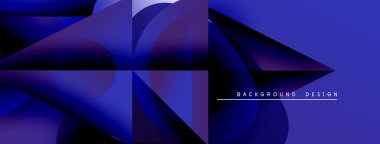 Soyut geometrik şekiller, mavi gradyanlar, modern tasarım. Minimalist kompozisyon, dinamik akış, şık bir sunum. Arkaplan elementleri teknoloji ve yenilik öneriyor.