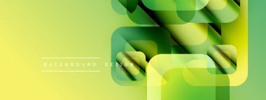 Soyut geometrik şekiller örtüşüyor, canlı yeşil, sarı renkler yaratıyor. Arkaplan ve sunumlar için uygun modern tasarım.