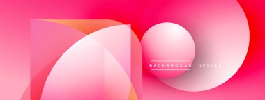 Soyut pembe tasarım, üst üste binen daireler, kareler. Gradyan renkler modern görsel etki yaratır. Minimalist estetik, temiz çizgiler mevcut.