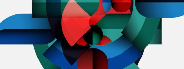 Soyut geometrik bileşim. Kalın renkler karışıyor, dinamik şekiller yaratıyor. Modern tasarım enerjiyi, hareketi, görsel ilgiyi çağrıştırıyor.