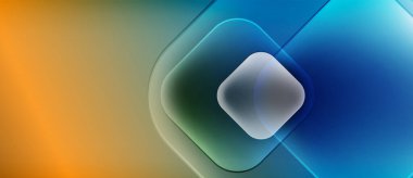 Soyut kompozisyon. Renkler karışıyor, eşmerkezli kareler oluşturuyor. Parlak turuncu maviye geçiş. Merkezden hafif bir parıltı yayılıyor.