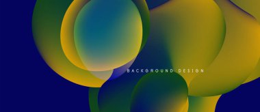 Soyut sıvı şekilleri örtüşür ve canlı renk değişimleri yaratır. Mavi, yeşil, sarı renkler tasarımda baskın. Metin arkaplan tasarımı okur.